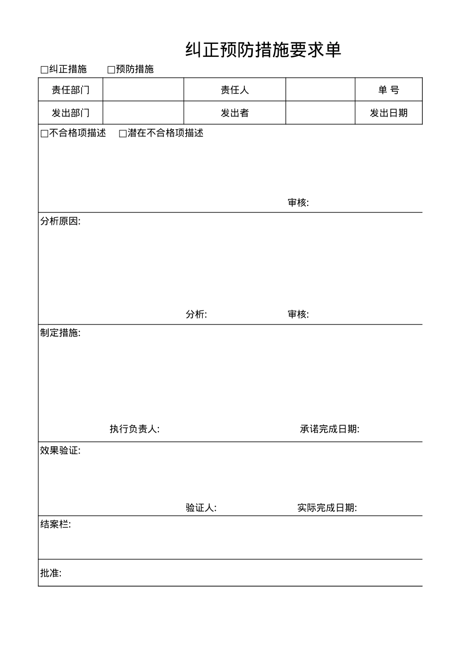 8、 安全生产和职业卫生目标纠正预防措施要求单.xls_第1页