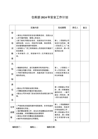 仓库部安全工作计划.doc