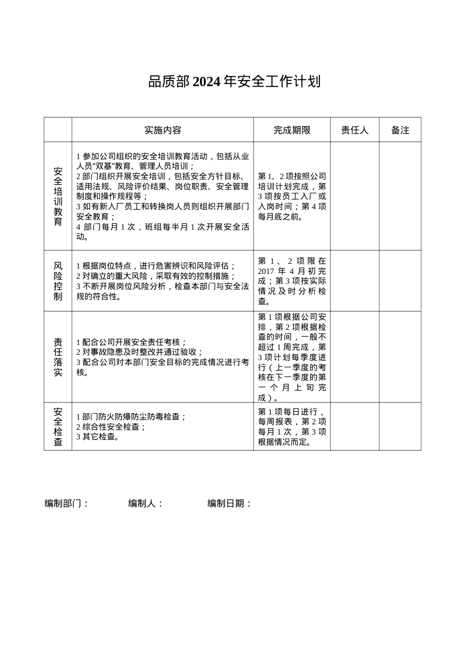 品质部安全工作计划.doc_第1页
