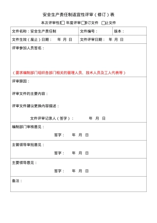 3、安全生产和职业卫生责任制适宜性评审（修订）表.doc