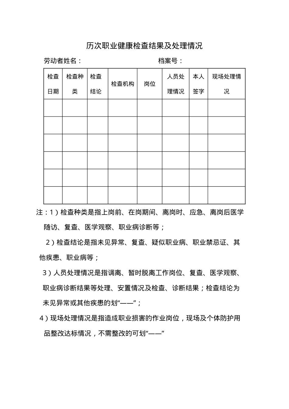附件3：历次职业健康检查结果及处理情况.doc_第1页