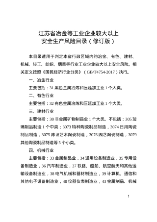 江苏省冶金等工业企业较大以上安全生产风险目录（修订版）.doc